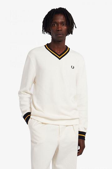 Fred Perry Tipped Piqué Textured Jumper Miesten Neuleet Valkoinen | FI 1722PJJQ
